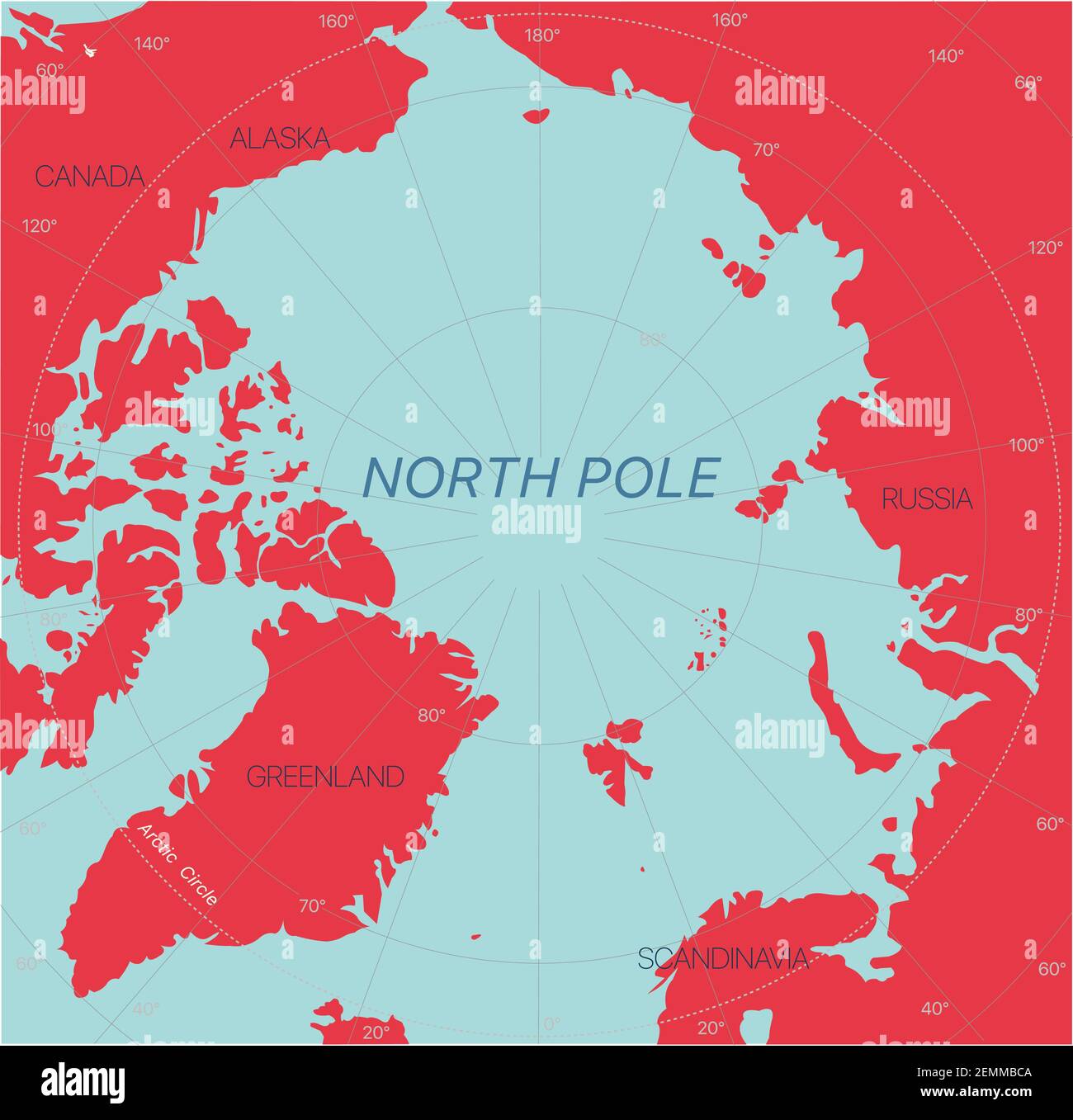 Polo Nord Mappa modificabile dettagliata con aree geografiche. File vettoriale EPS-10 Illustrazione Vettoriale