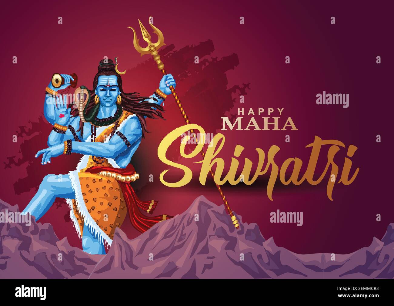 Happy maha Shivratri, un festival indù celebrato di lord shiva notte, calligrafia inglese. Disegno di illustrazione vettoriale Illustrazione Vettoriale