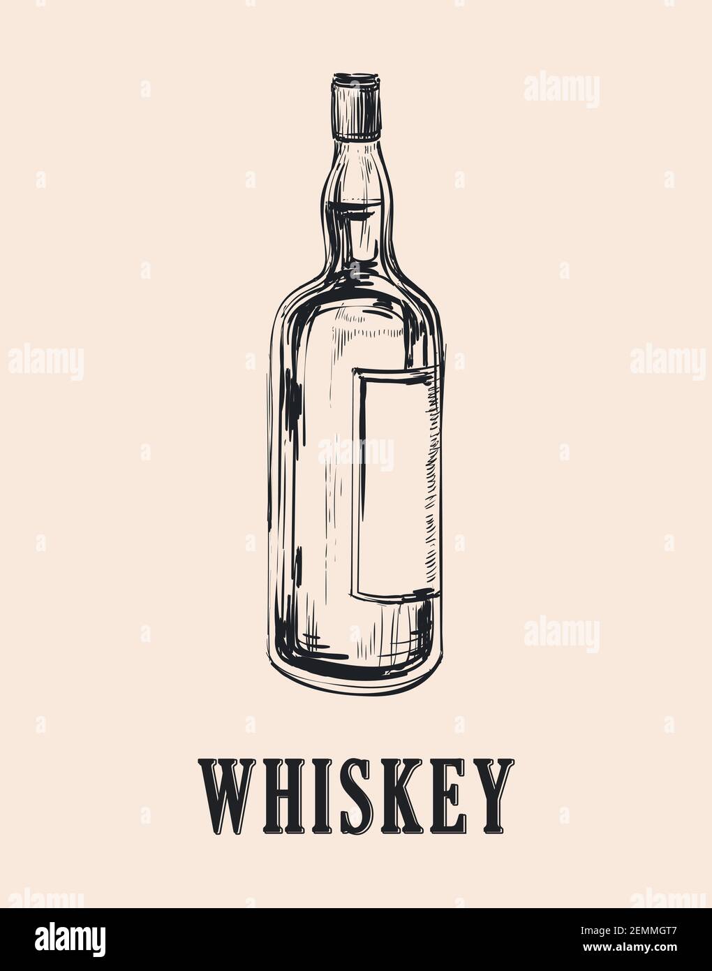 Bottiglia Whiskey di schizzo. Illustrazione di Vector di bevanda disegnata a mano Illustrazione Vettoriale