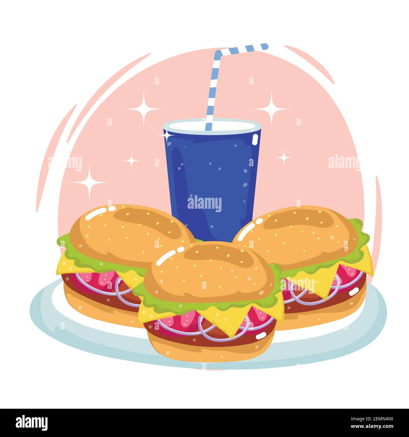 hamburger fast food succo di frutta con paglia Illustrazione Vettoriale