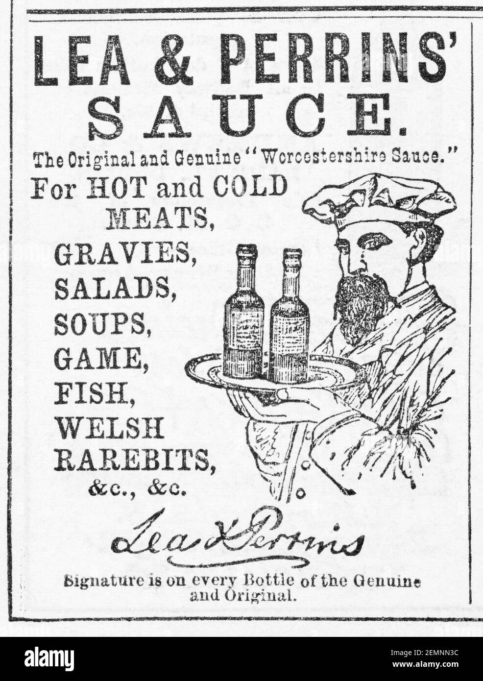 Vecchia rivista vittoriana giornale Lea & Perrin's Worcestershire Sauce spot da 1894 - prima dell'alba degli standard pubblicitari. Foto Stock