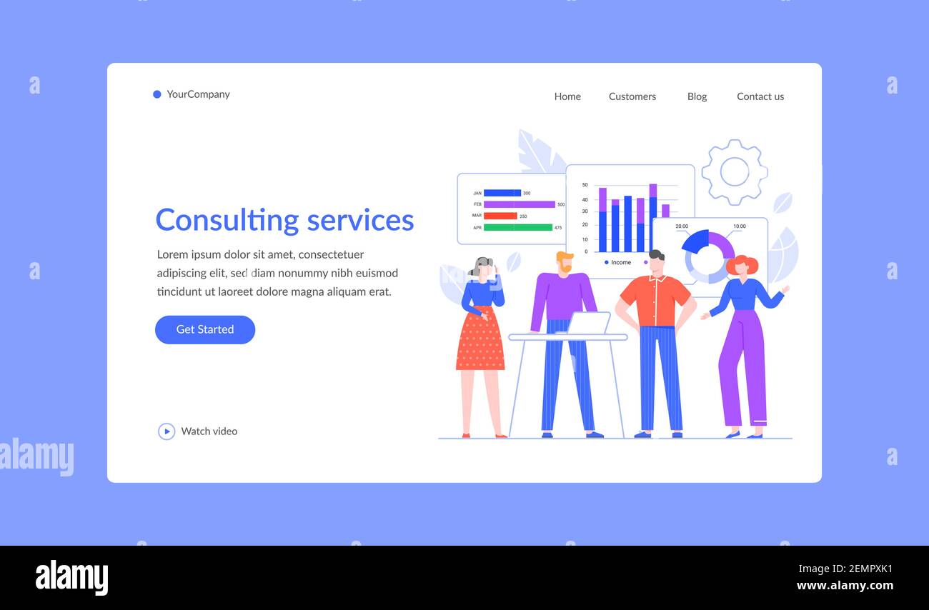 Servizio di consulenza per la landing page del team professionale e aziendale Illustrazione Vettoriale