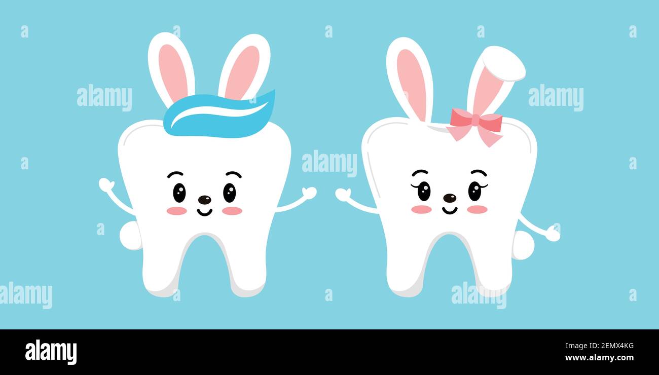 Coniglietto pasquale denti dentali set isolato. Illustrazione Vettoriale