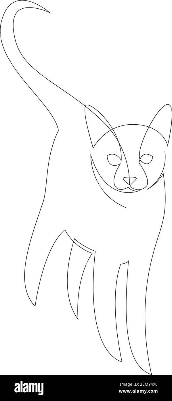 Silhouette Cat a una linea. Illustrazione vettoriale in stile minimalismo disegnata a mano Illustrazione Vettoriale