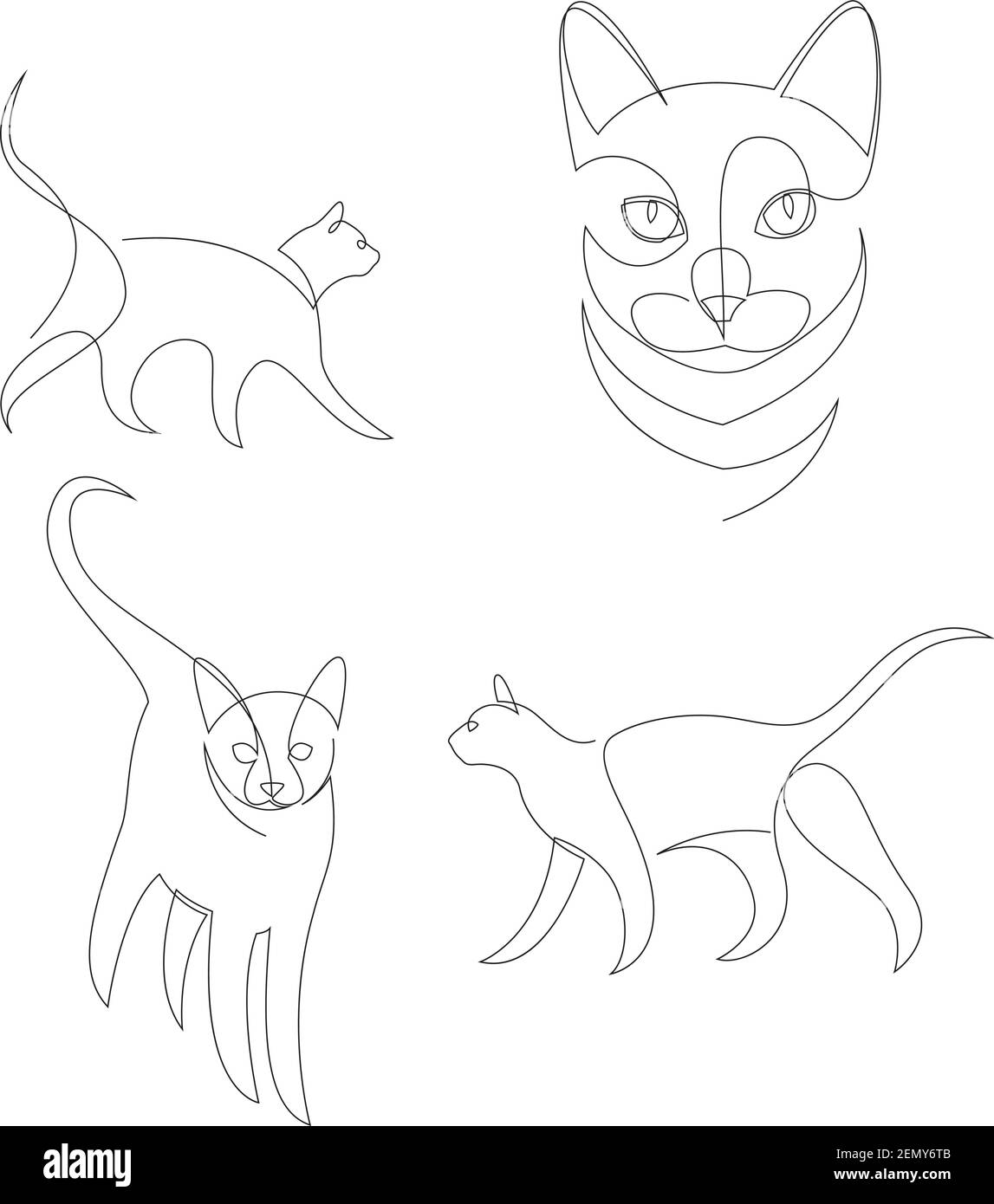 Set di disegno a linea continua di animale gatto. Collezione di illustrazioni vettoriali in stile minimalista Illustrazione Vettoriale