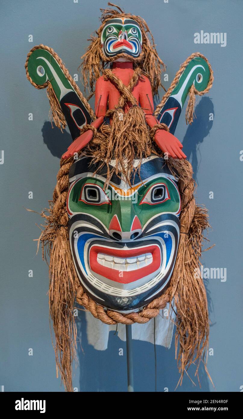 Mostra etnografica della testa dei nativi americani al Museum of Nature and Science Denver, Colorado, USA Foto Stock