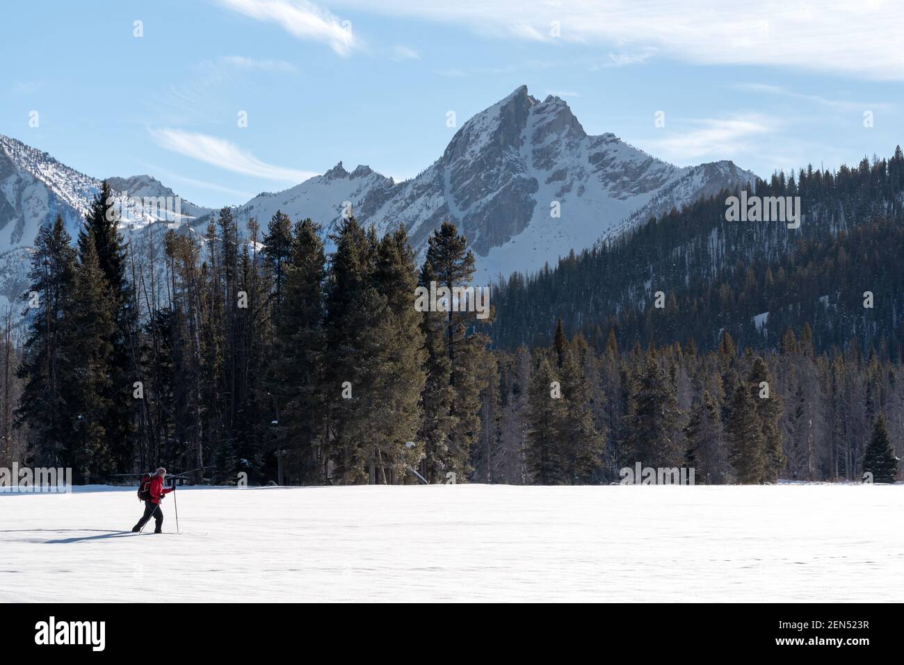 Sci di fondo nella zona di Park Creek, Sawtooth Mountains, Idaho. Foto Stock