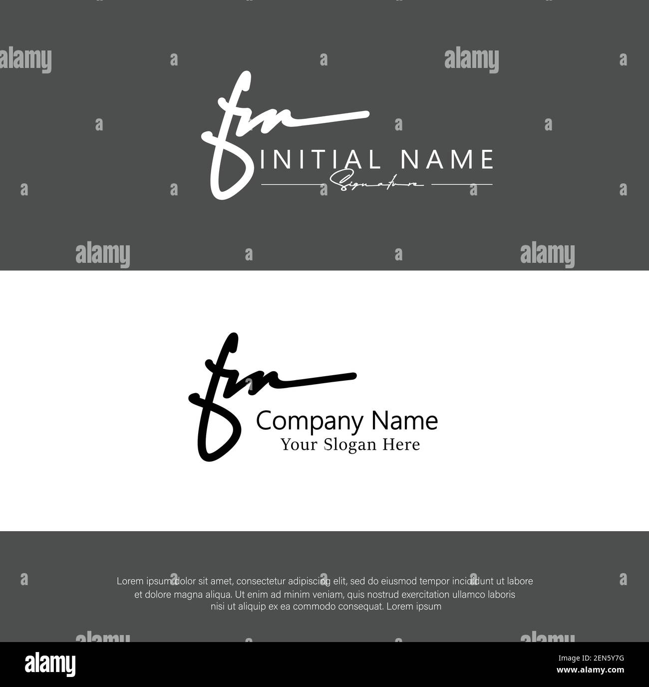 F M FM scritta a mano e logo della firma della lettera iniziale. Beauty Vector primo logo .Moda, boutique, floreale e botanico Illustrazione Vettoriale