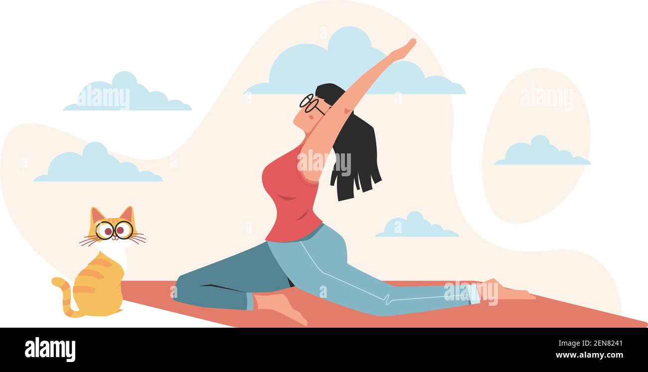 Ragazza che fa yoga per i benefici per la salute della mente del corpo ed emozioni Illustrazione Vettoriale