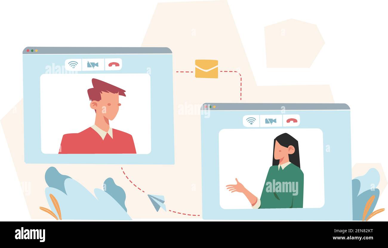 Le persone inviano un'e-mail per informare gli altri tramite il computer Illustrazione Vettoriale