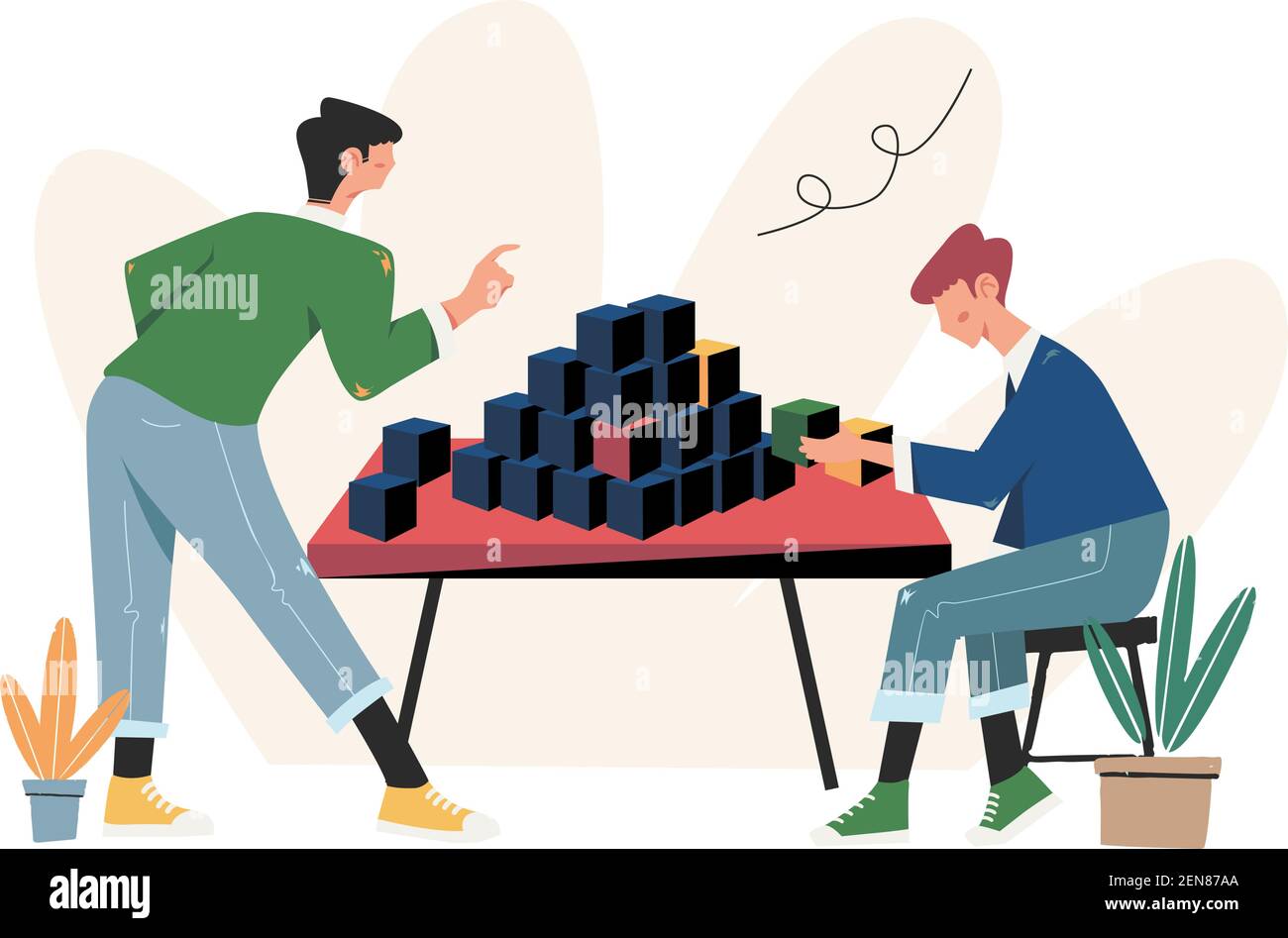 Le persone organizzano elementi puzzle per costruire un business Illustrazione Vettoriale