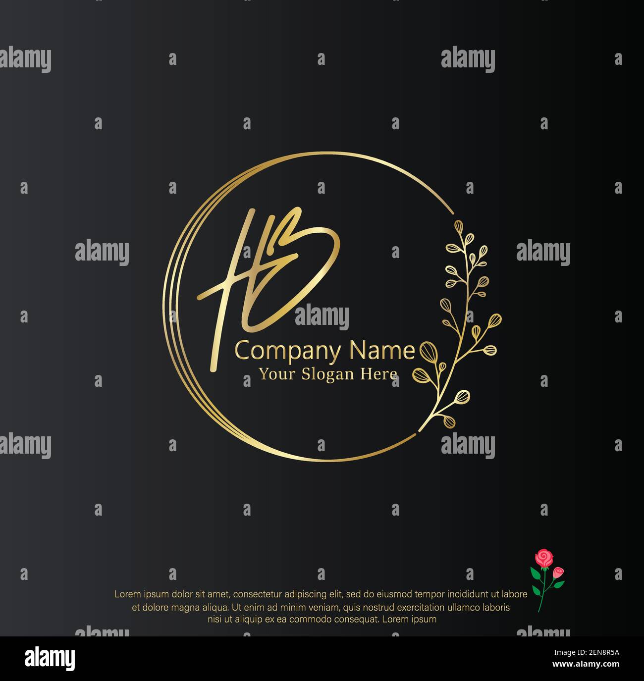 H B HB scrittura a mano della lettera iniziale e logo della firma. Beauty Vector primo logo .Moda, boutique, floreale e botanico Illustrazione Vettoriale