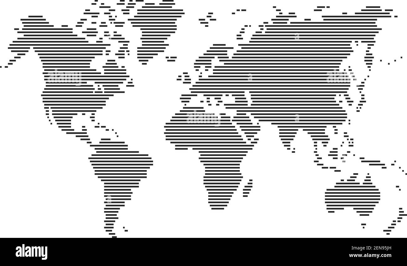mappa del mondo a righe con orizzonte nero su sfondo vuoto, modello a frame completo, vettore e illustrazione Illustrazione Vettoriale