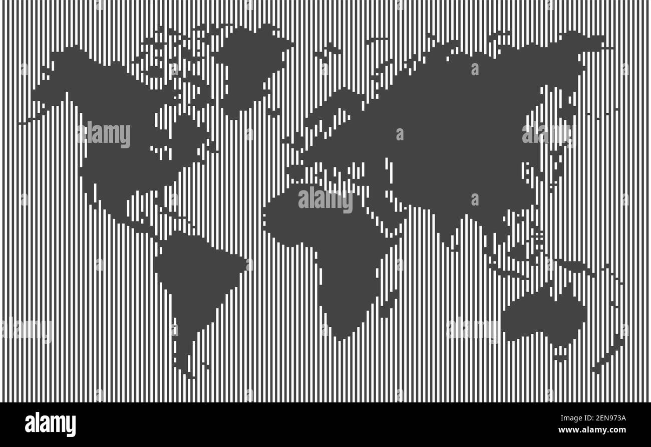 bianco verticale, mappa del mondo a righe, spazio vuoto su sfondo nero, modello a frame completo, vettore e illustrazione Illustrazione Vettoriale