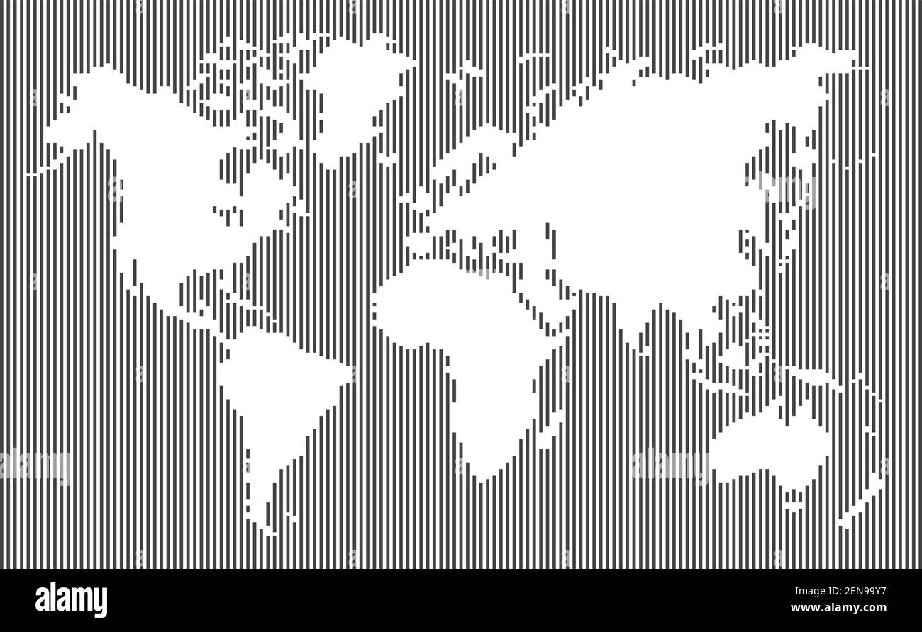 verticale nero, mappa del mondo a righe, spazio vuoto, motivo full frame, vettore e illustrazione Illustrazione Vettoriale