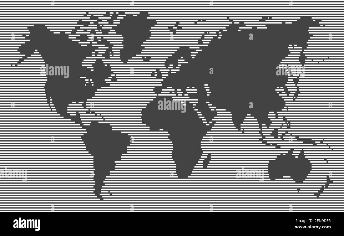 white horiziotal, mappa del mondo a righe, spazio vuoto terra su sfondo nero, modello full frame, vettore e illustrazione Illustrazione Vettoriale