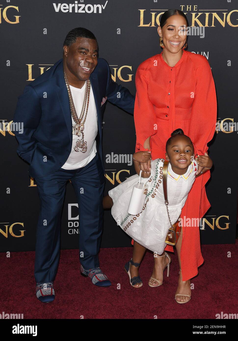 L-R) Tracy Morgan, figlia Maven Sonae Morgan e moglie Megan Wollover al  Disney's THE LION KING World Premiere tenutosi al Dolby Theatre di  Hollywood, CA martedì 9 luglio 2019. (Foto di Sthanlee