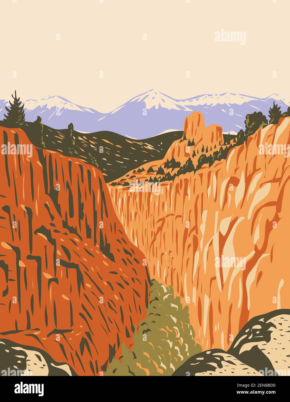 Poster WPA del Browns Canyon National Monument che comprende Canyon e foreste in Arkansas River Valley e il Sawatch Intervallo in Conteggio chaffee Illustrazione Vettoriale