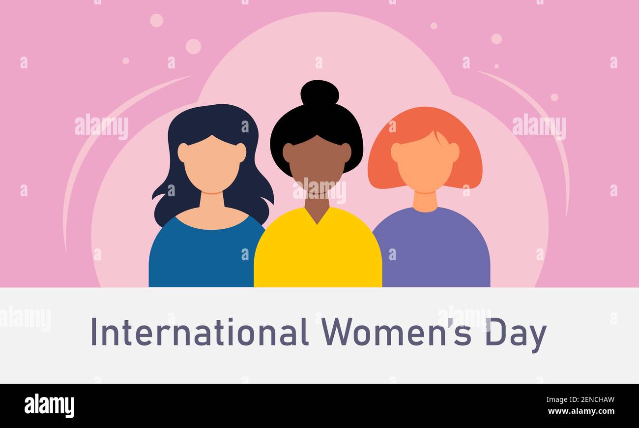 Giornata internazionale delle donne. Illustrazione vettoriale di tre donne diverse nazionalità e culture. Illustrazione vettoriale. Design piatto Illustrazione Vettoriale