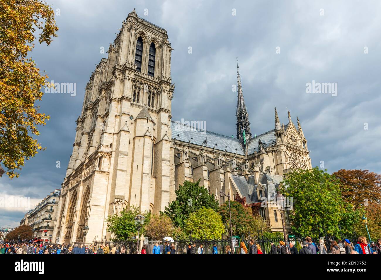 Cattedrale di Notre Dame, sull'Ile de la Cite, nel cuore di Parigi, Francia Foto Stock