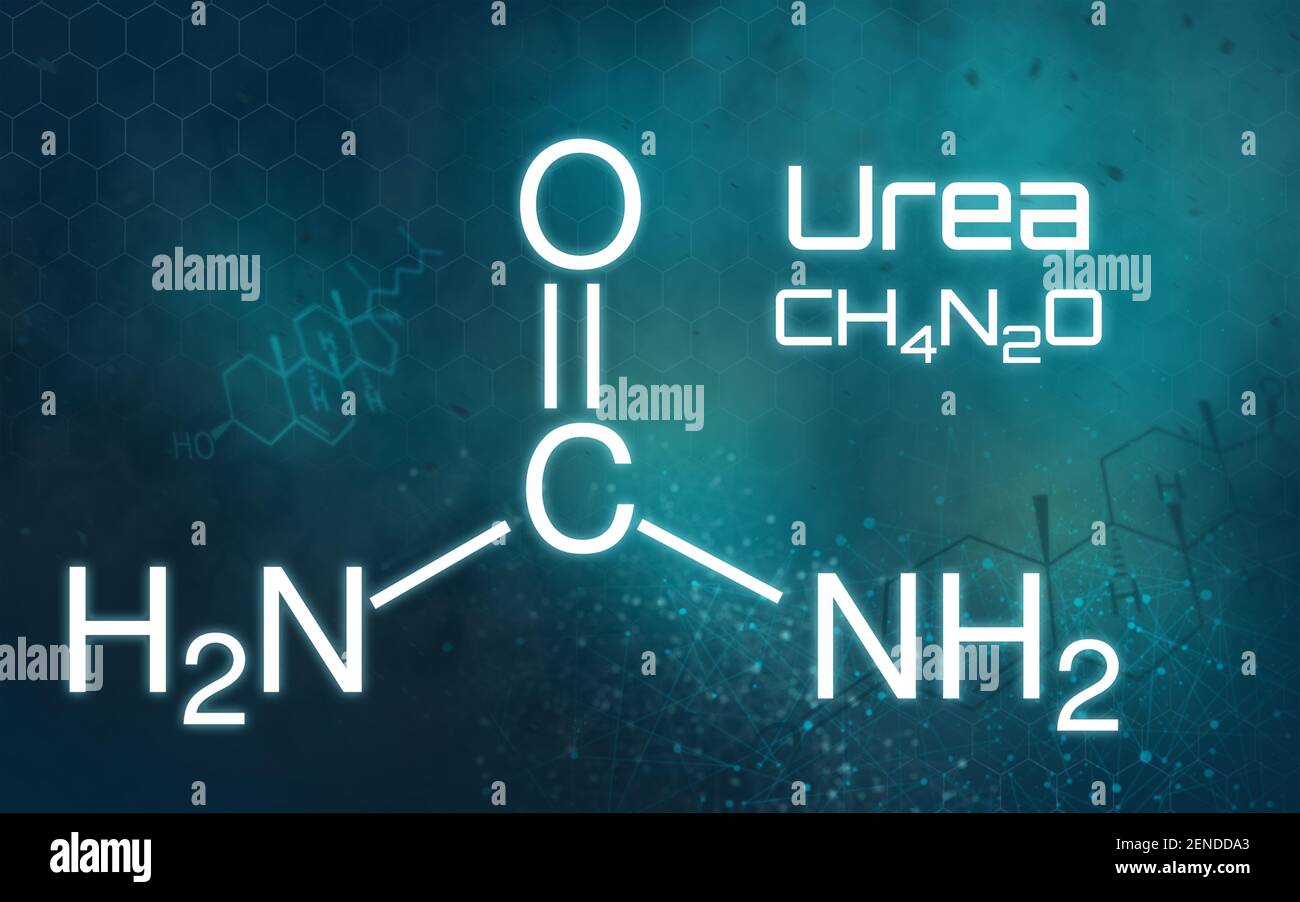 Formula chimica dell'urea su sfondo futuristico Foto Stock