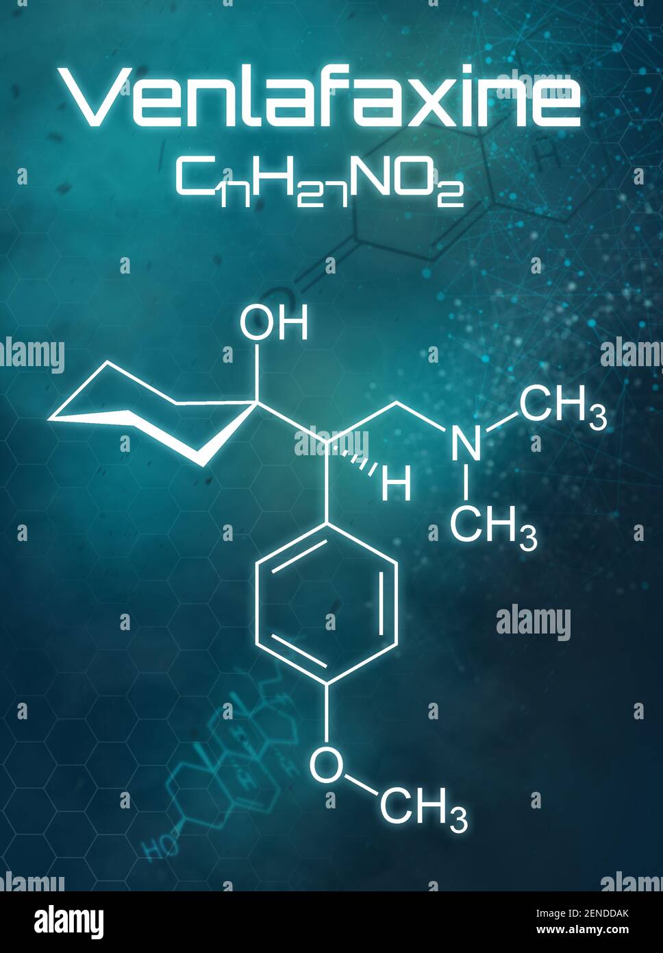 Formula chimica di Venlafaxine su sfondo futuristico Foto Stock