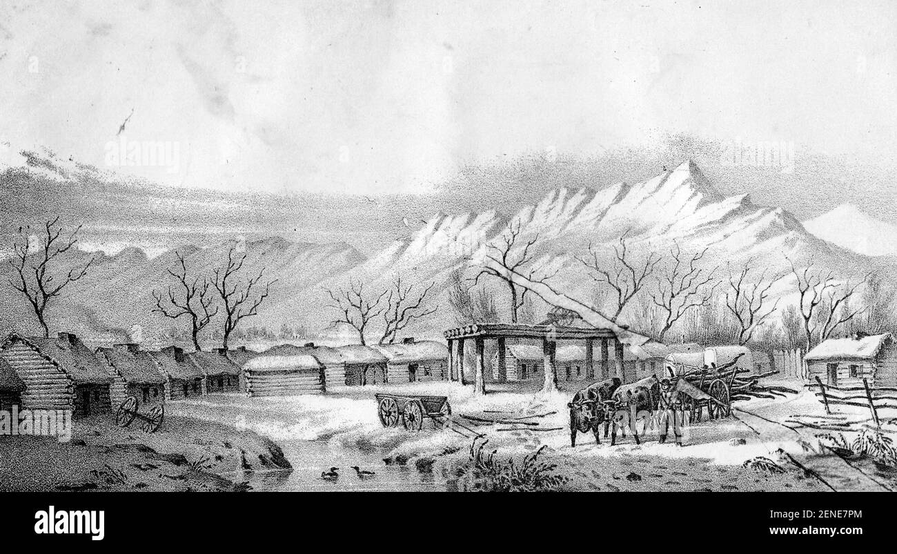 Fort Utah sul Timpanogas, Valle del Grande Lago Salato, 1851 Foto Stock