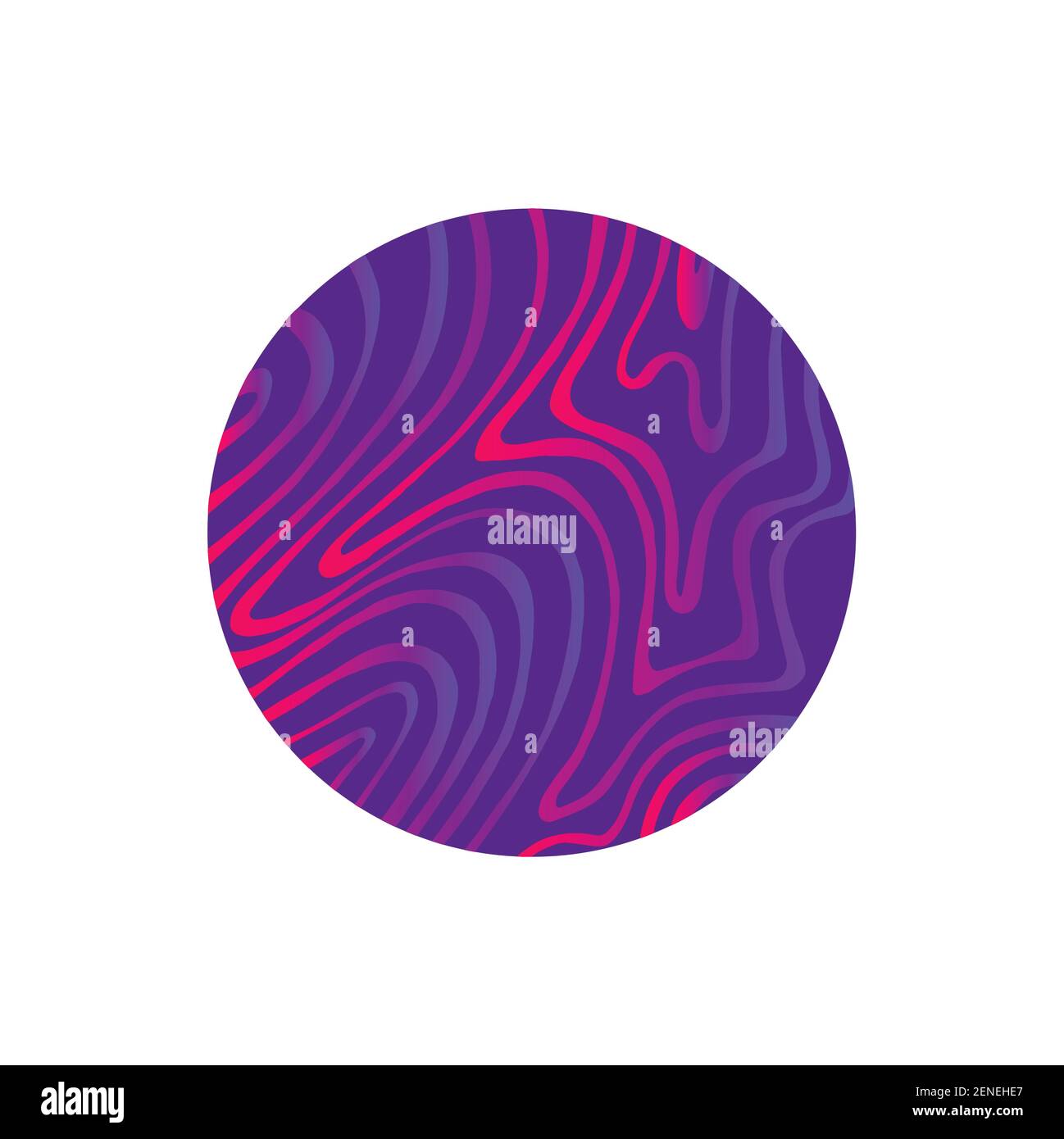 Cerchio viola astratto con linee luminose sfumatura colore rosa-lilla neon, isolato su sfondo bianco. Elemento decorativo vettoriale per la progettazione. Illustrazione Vettoriale