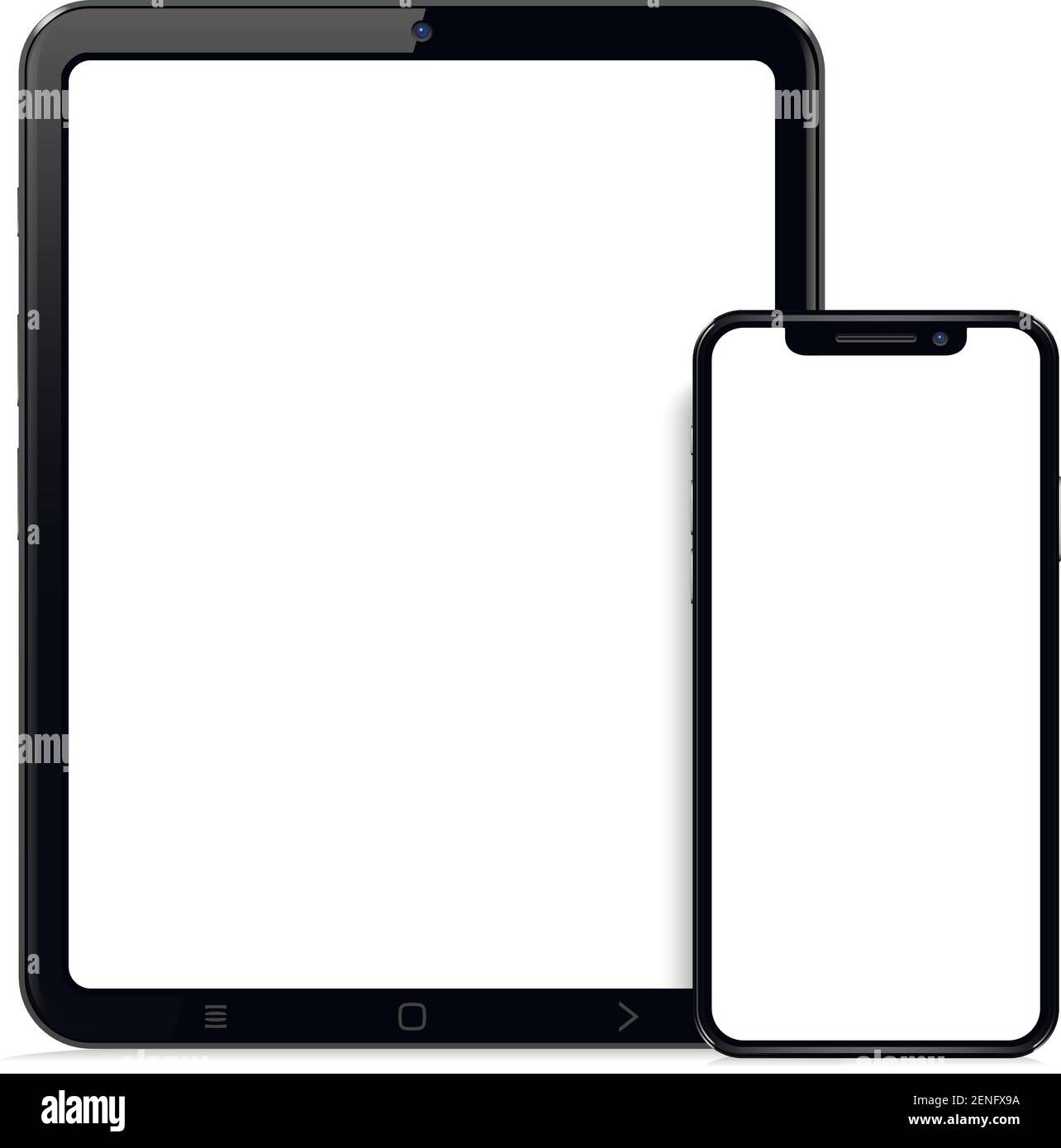 Tablet e smartphone realistici con sfondo bianco isolato bianco Illustrazione Vettoriale