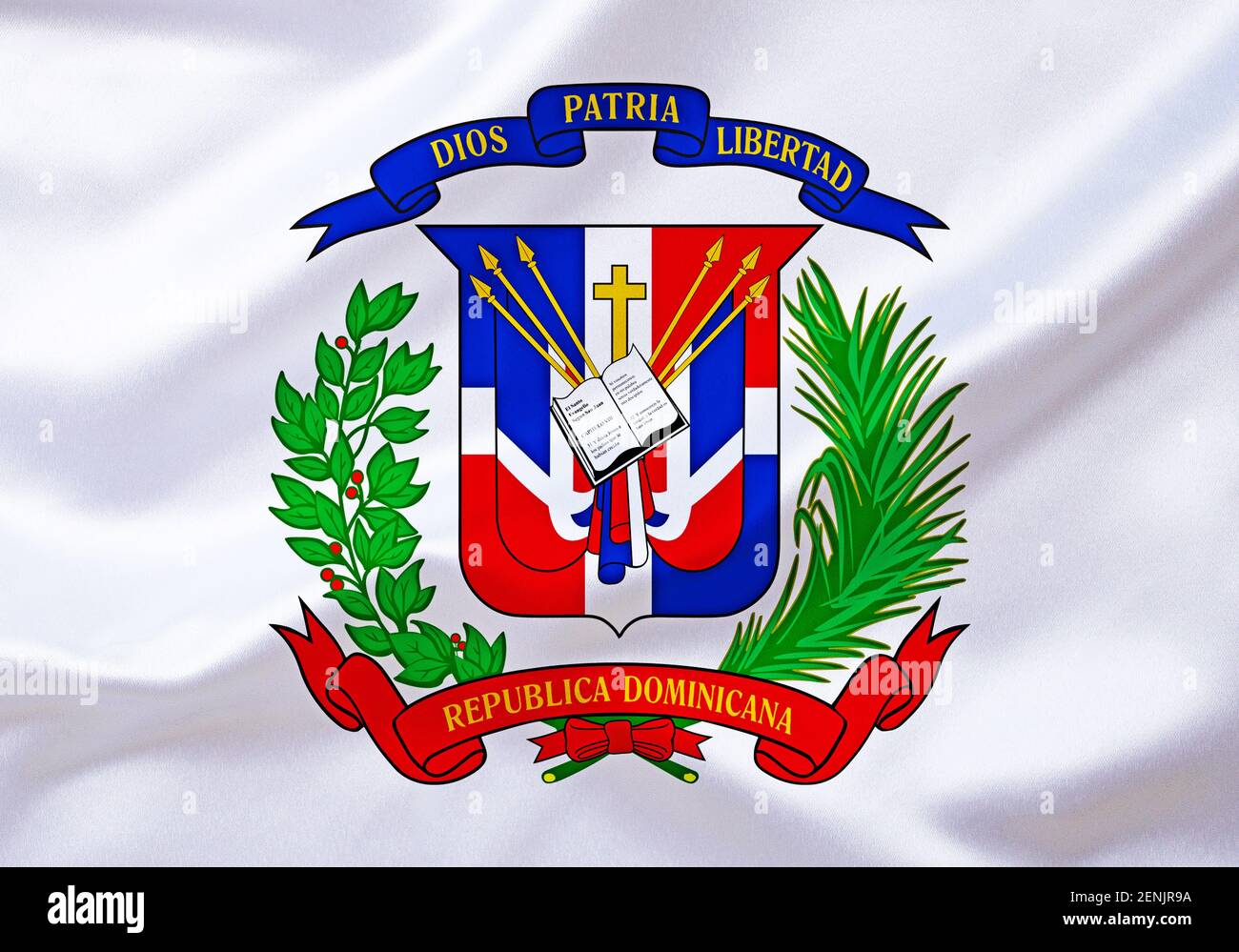 Das Wappen von Dominikanische Republik, Karibik, Insel Hispaniola, Grosse Antillen, Westindische Inseln, Foto Stock