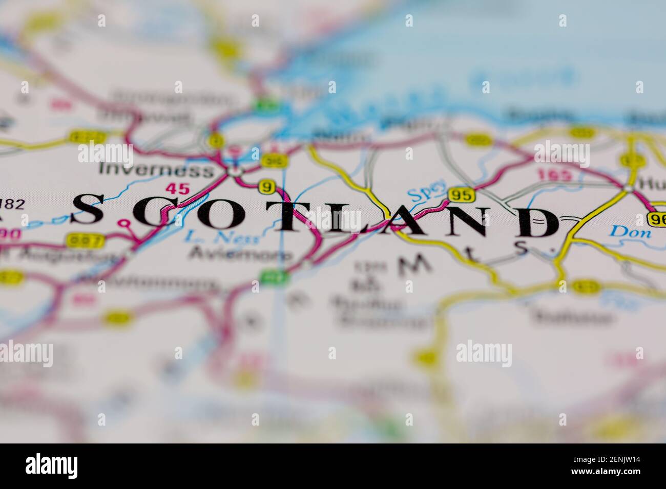 Scozia visualizzata su una mappa stradale o su una mappa geografica Foto Stock