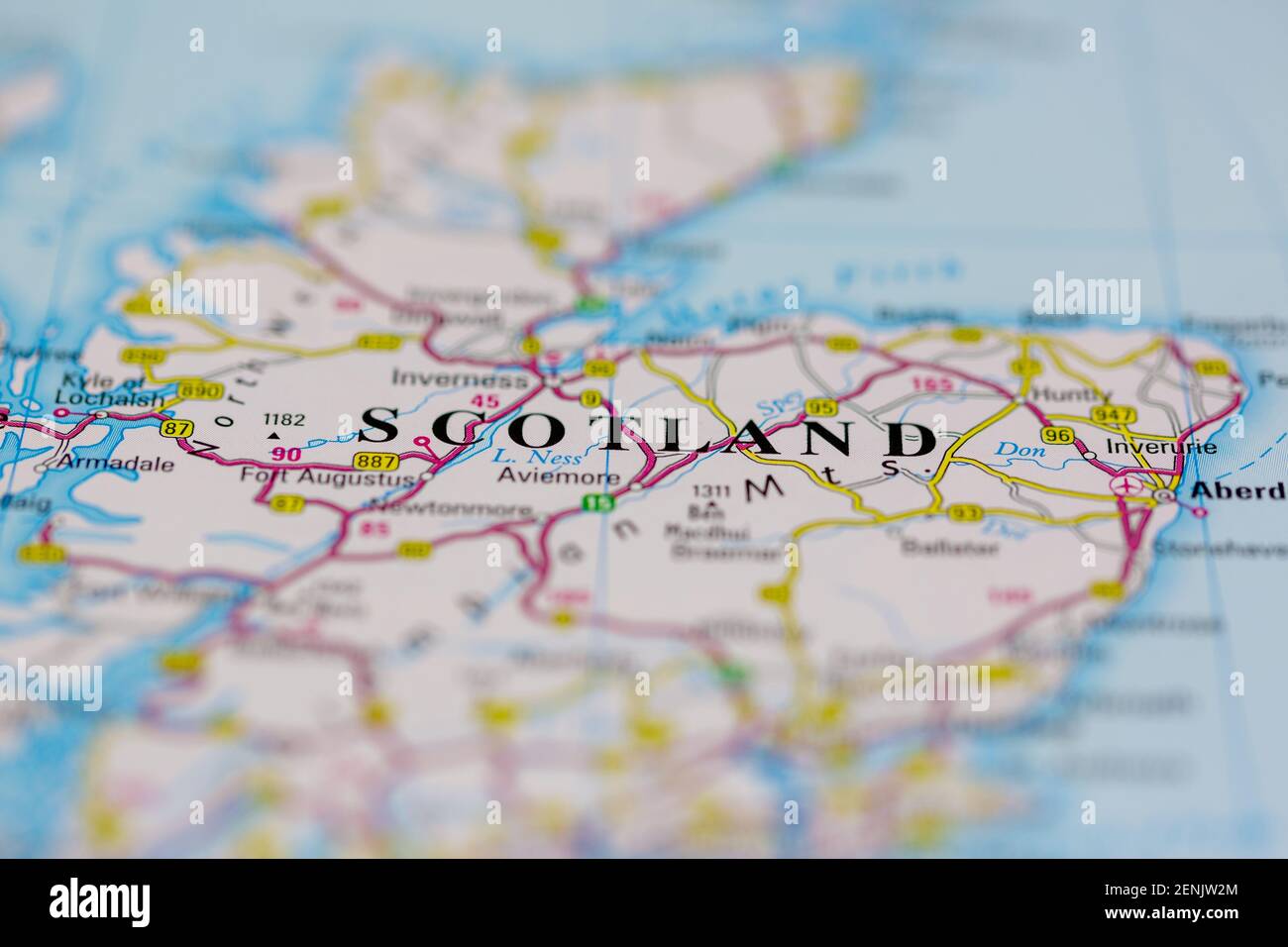 Scozia visualizzata su una mappa stradale o su una mappa geografica Foto Stock