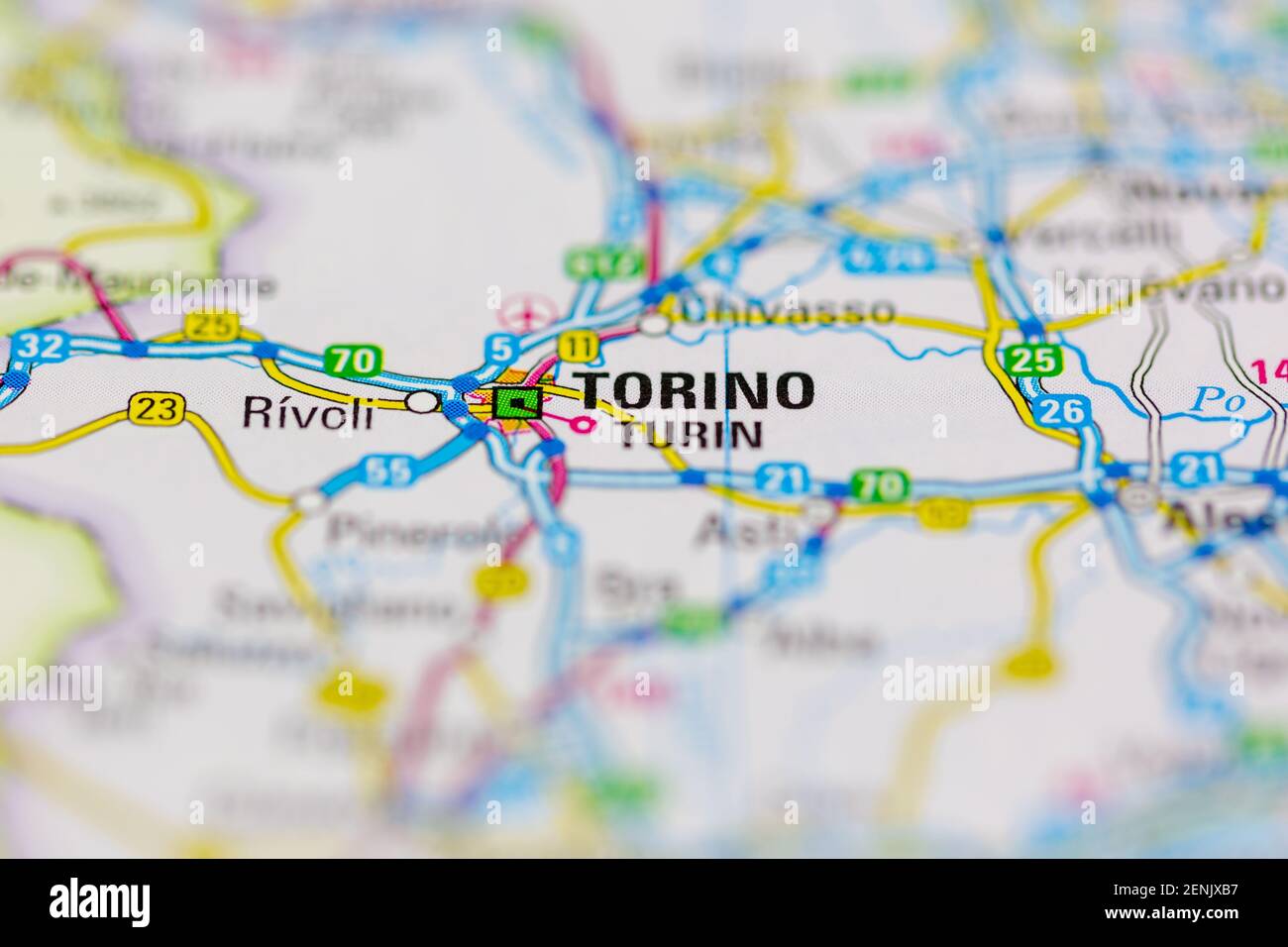 Torino o Torino visualizzati su una mappa stradale o su un mappa geografica Foto Stock