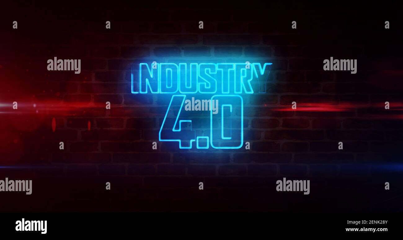 Industry 4.0 Concept, intelligenza artificiale, robotica e fabbrica moderna. Illustrazione del rendering 3d astratto futuristico. Foto Stock