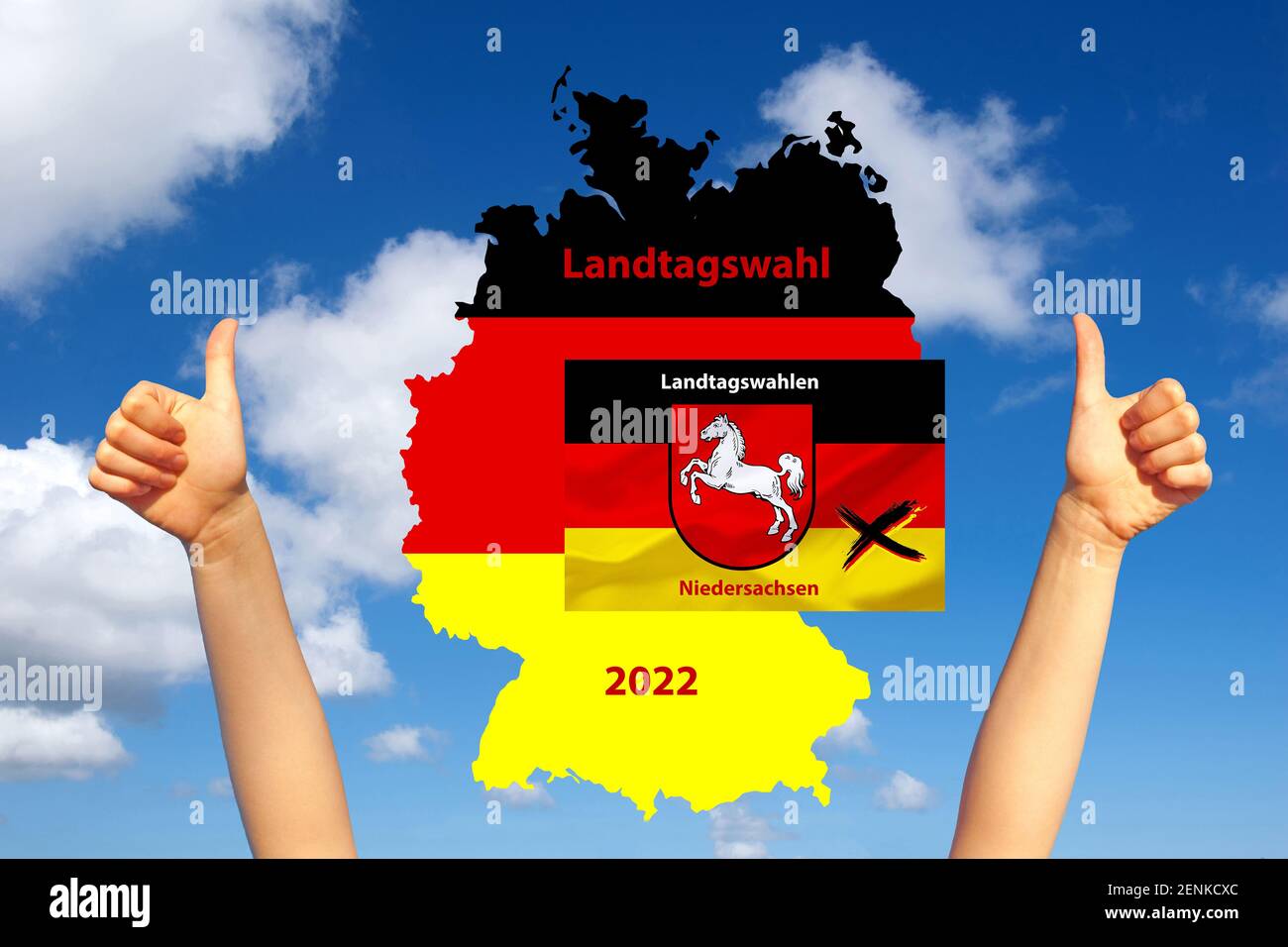 Landstagwahl 2022 a Niedersachsen, Wappen, Flagge, Logo, Foto Stock