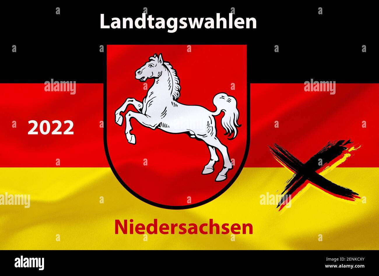 Landstagwahl 2022 a Niedersachsen, Wappen, Flagge, Logo, Foto Stock
