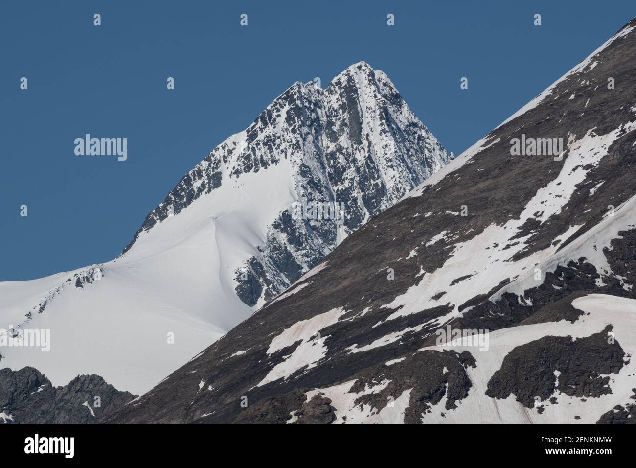 Großglockner, la vetta più alta dell'Austria, da est a nord est, con Kleinglockner e Pallavicinirinne, Glocknergruppe, Austria Foto Stock