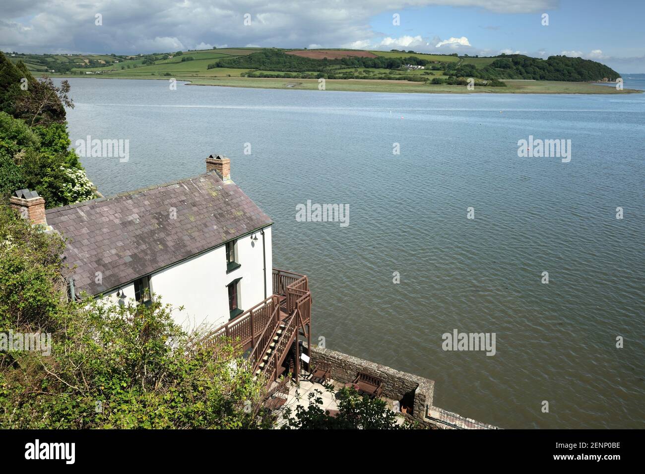Dylan Thomas' Boathouse nella graziosa cittadina gallese di Laugharne, Carmarthenshire. Foto Stock