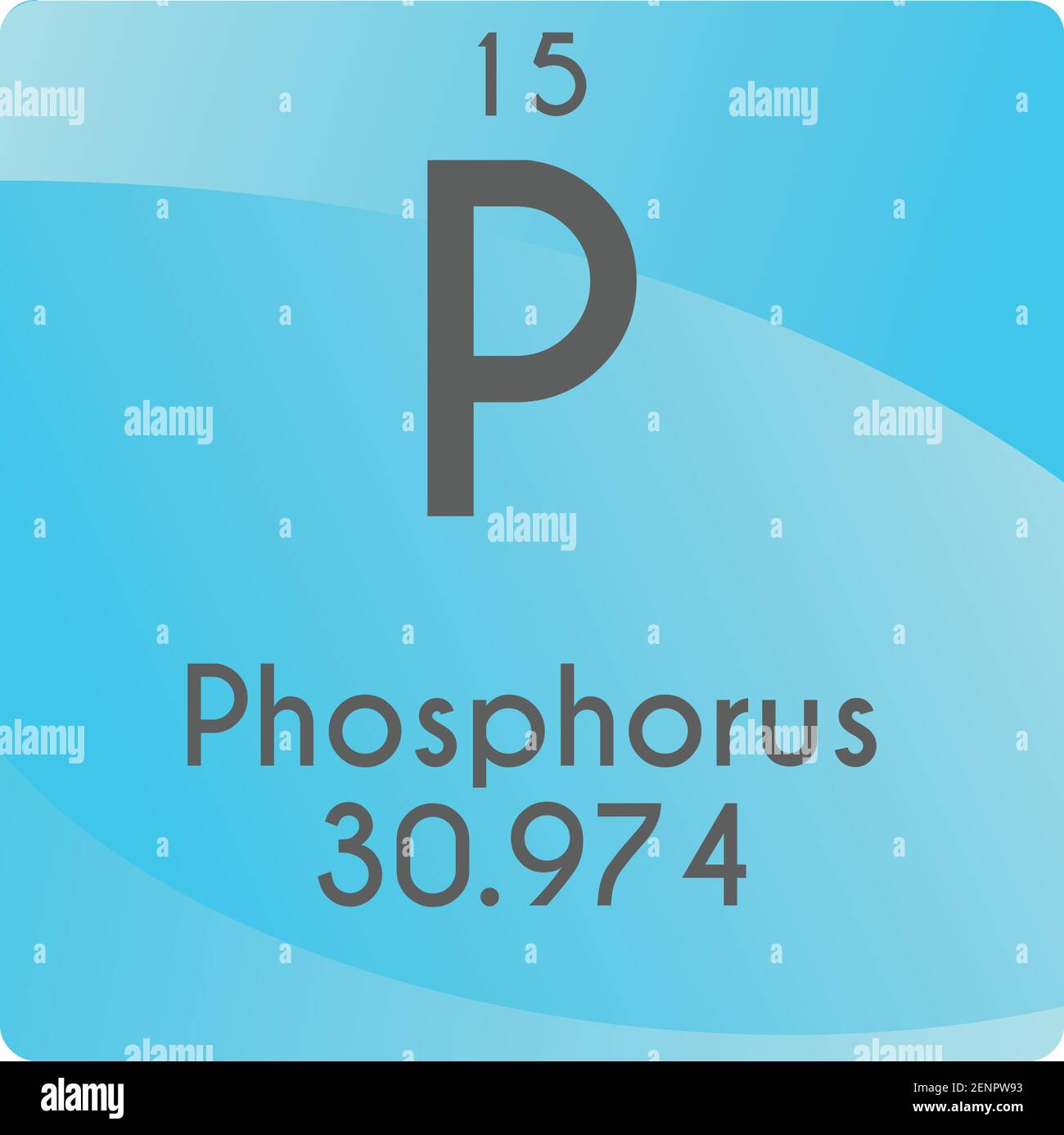 P Phosphorus diagramma di illustrazione vettoriale dell'elemento chimico del metallo non reattivo, con numero atomico e massa. Design piatto a gradiente semplice per l'istruzione, Illustrazione Vettoriale