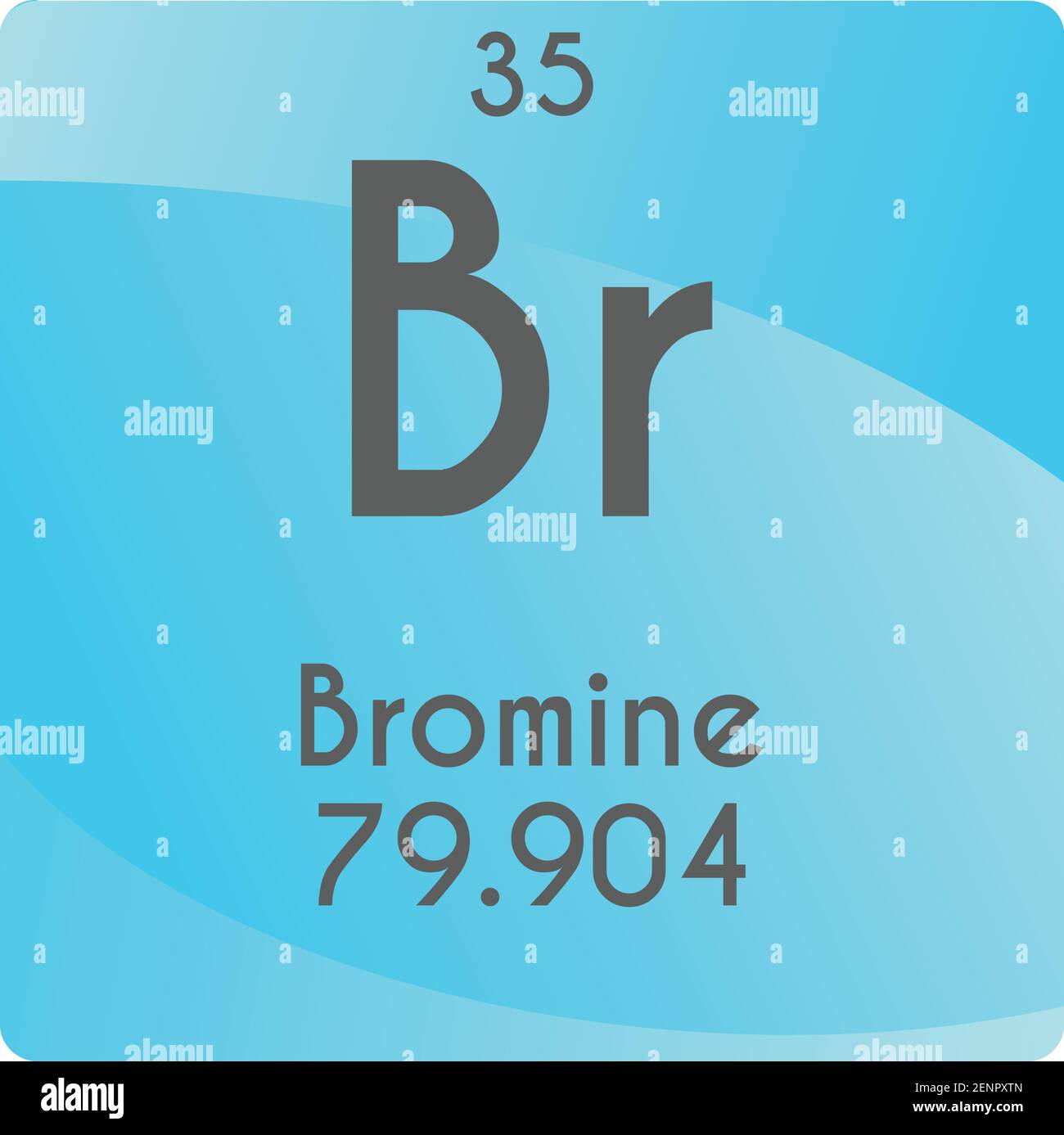 BR bromo Halogen Schema di illustrazione vettoriale dell'elemento chimico, con numero atomico e massa. Design piatto a gradiente semplice per l'istruzione, il laboratorio e la scienza Illustrazione Vettoriale