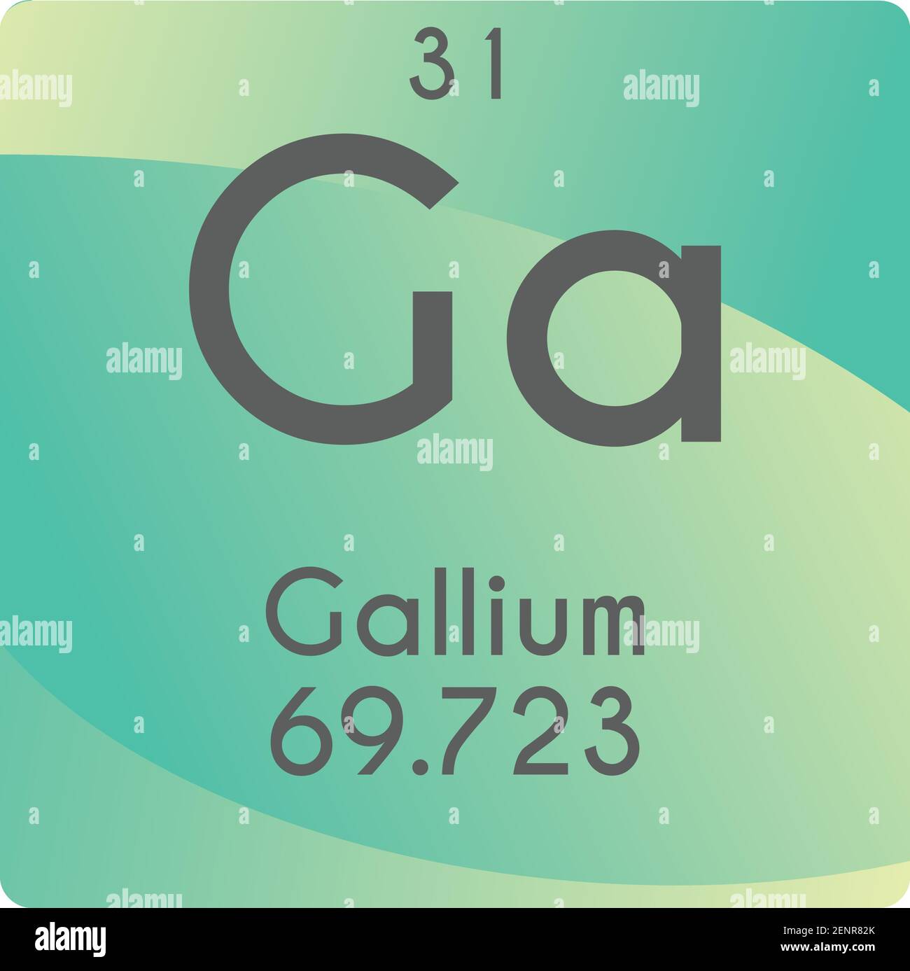 GA Gallium Post Transition Metal diagramma di illustrazione vettoriale dell'elemento chimico, con numero atomico e massa. Design piatto a gradiente semplice per l'istruzione, Illustrazione Vettoriale