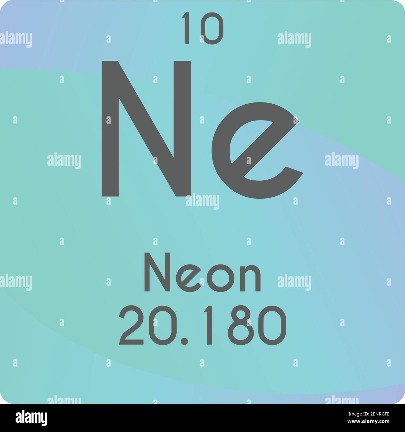Ne Neon Noble gas Schema di illustrazione vettoriale dell'elemento chimico, con numero atomico e massa. Design piatto a gradiente semplice per l'istruzione, il laboratorio e la scienza Illustrazione Vettoriale