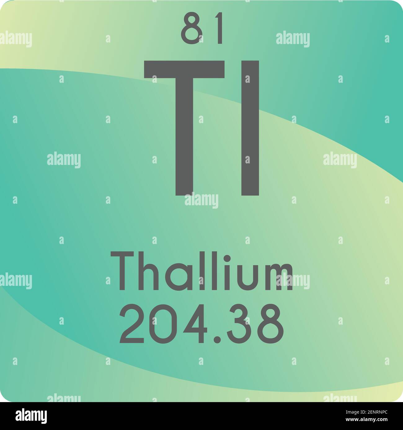 TL Thallium Post Transition Metal diagramma di illustrazione vettoriale dell'elemento chimico, con numero atomico e massa. Design piatto a gradiente semplice per l'istruzione Illustrazione Vettoriale
