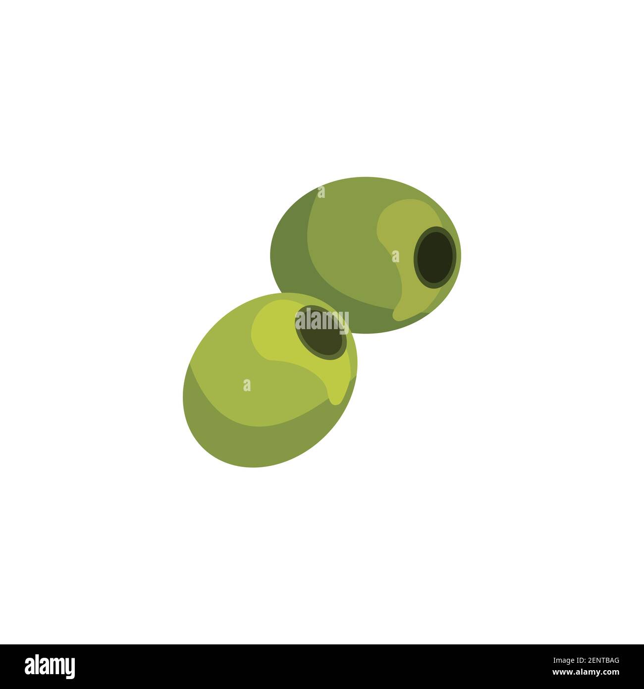 Illustrazione vettoriale di olive verdi isolate su sfondo bianco. Design per olio d'oliva, cosmetici naturali, prodotti per la salute Illustrazione Vettoriale