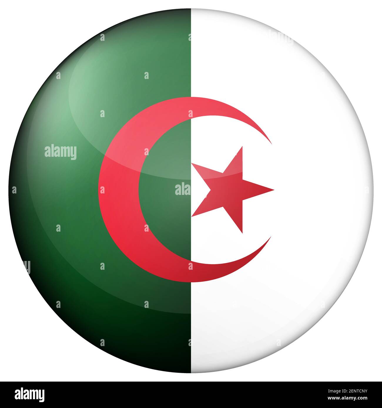 Palla di vetro con bandiera di Algeria. Sfera rotonda, icona modello. Simbolo nazionale algerino. Sfera realistica lucida, illustrazione vettoriale astratta 3D Illustrazione Vettoriale