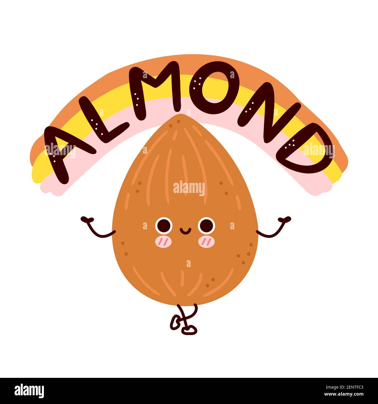 Carino noci di mandorle divertenti. Icona di illustrazione del carattere kawaii della cartoon vettoriale a linea piatta. Isolato su sfondo bianco. Concetto di carattere mandorla Illustrazione Vettoriale