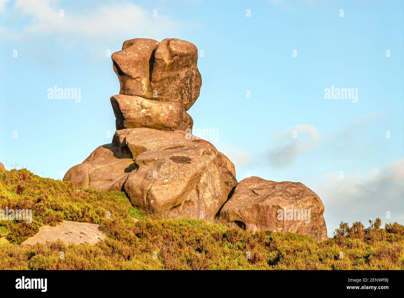 Primo piano delle Ramshaw Rocks vicino alla Roaches Rock Formation, Peak District, Staffordshire, Inghilterra Foto Stock