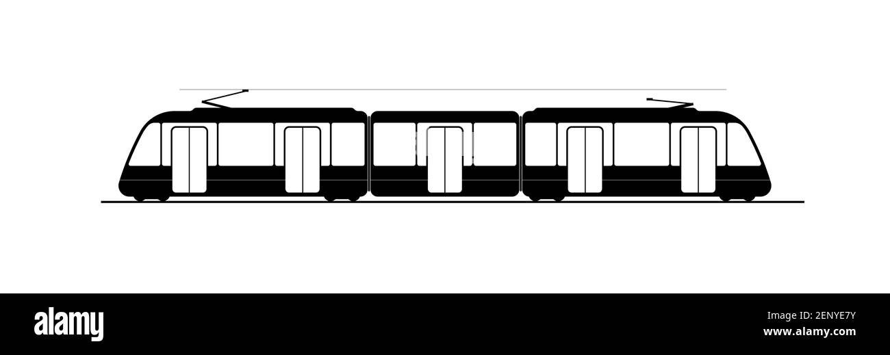 Profilo nero del moderno tram cittadino. Logo o icona. Illustrazione Vettoriale
