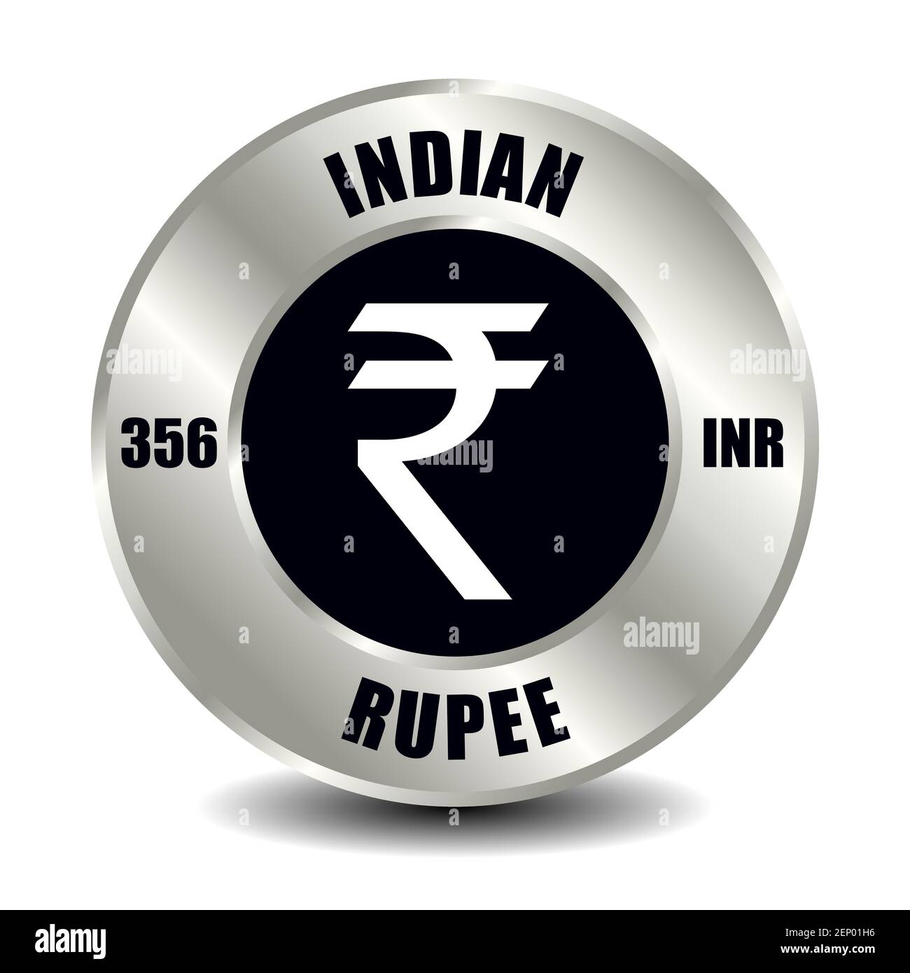 India moneta icona isolato su moneta d'argento rotonda. Simbolo vettoriale della valuta con codice ISO internazionale e abbreviazione Illustrazione Vettoriale