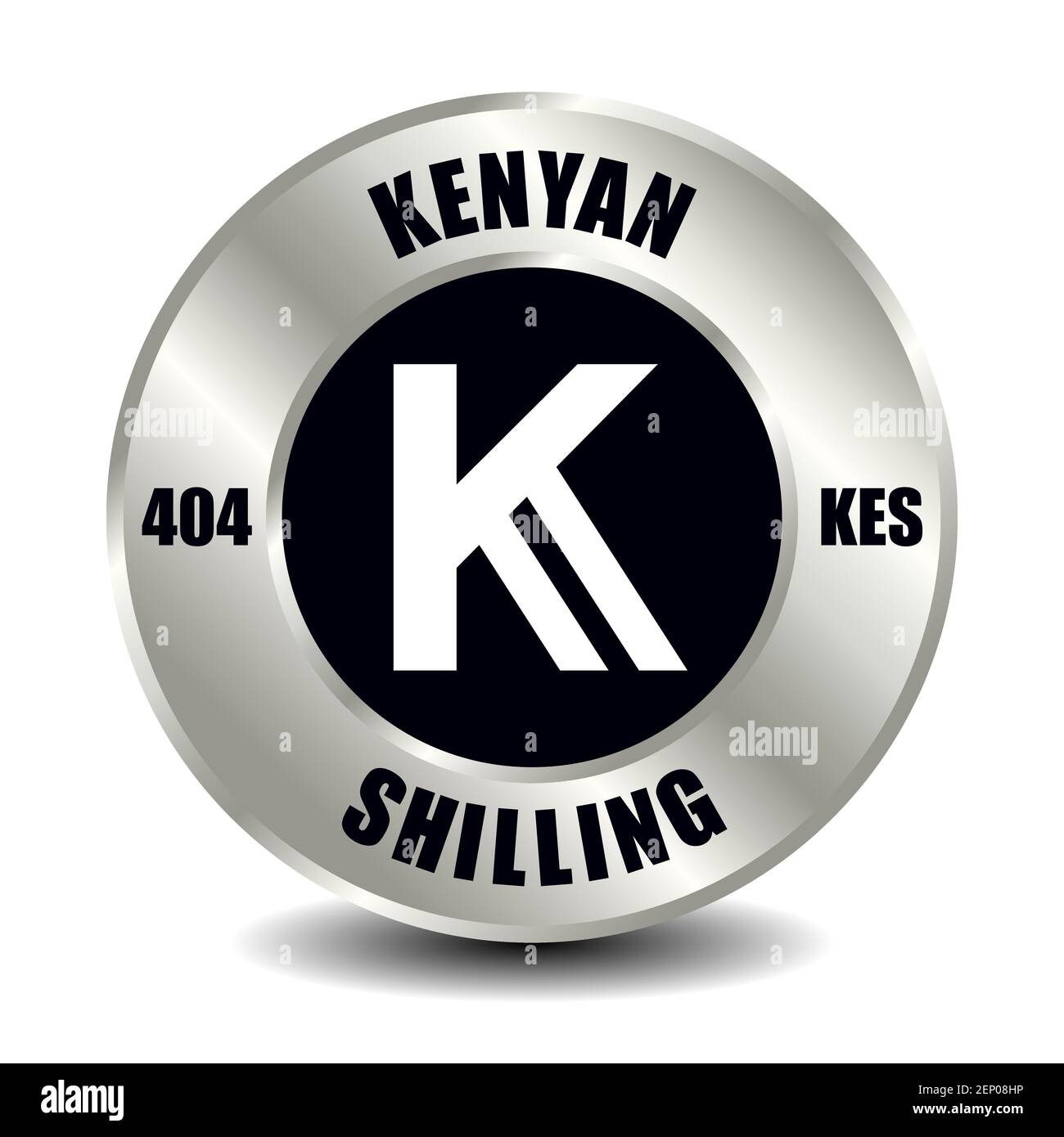 Icona del denaro del Kenya isolata su una moneta d'argento rotonda. Simbolo vettoriale della valuta con codice ISO internazionale e abbreviazione Illustrazione Vettoriale